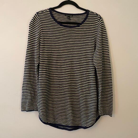 Eileen Fisher Women's size Medium Navy White Striped Long Sleeve Cotton Linen - Picture 1 of 10